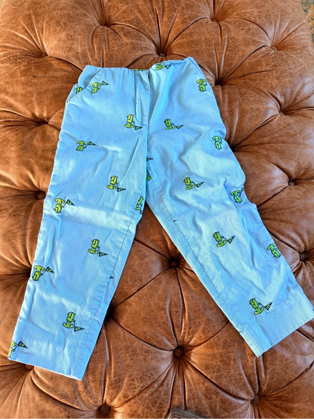 VTG Lilly Pulitzer Boys Size 5T Blue Embroidered Dog Flag Pants Preppy Coastal